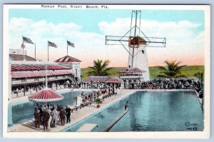 1920's ROMAN POOL WINDMILL AMERICAN FLAGS MIAMI BEACH FLORIDA ANTIQUE POSTCARD
