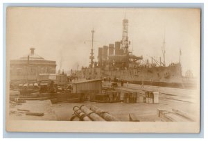 c1920's USS Pittsburgh Steamer Ship At Harbor RPPC Photo Vintage Postcard 