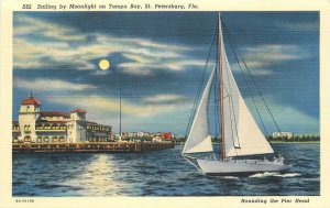 Postcard Florida St. Petersburg Sailing moonlight Tampa Gulf Teich 23-8664