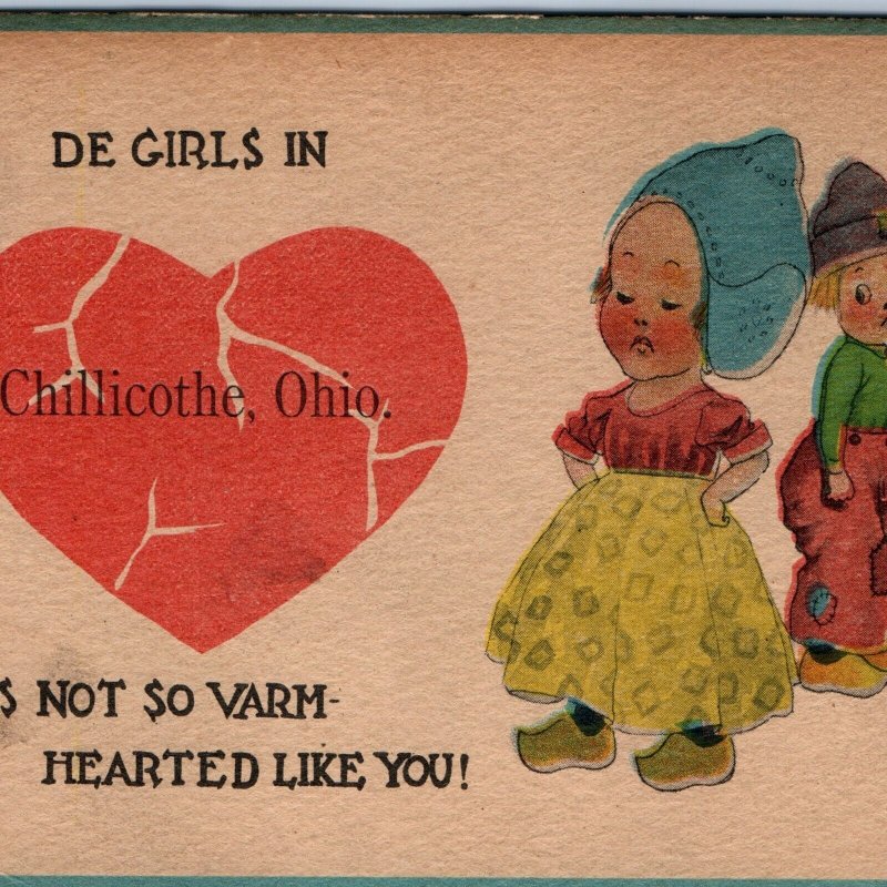 c1910s Chillicothe, OH Town Postcard Girls Not Warm Hearted Clogs Welcome A73