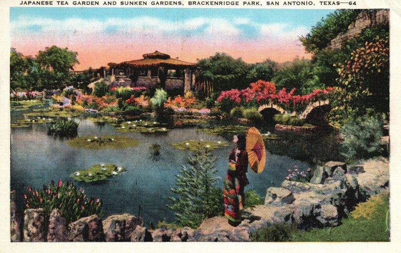 Vintage Postcard 1946 Japanese Tea Garden & Sunken Gardens Brackenridge