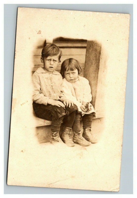 Vintage 1920's RPPC Postcard Depression Era Children's Portrait