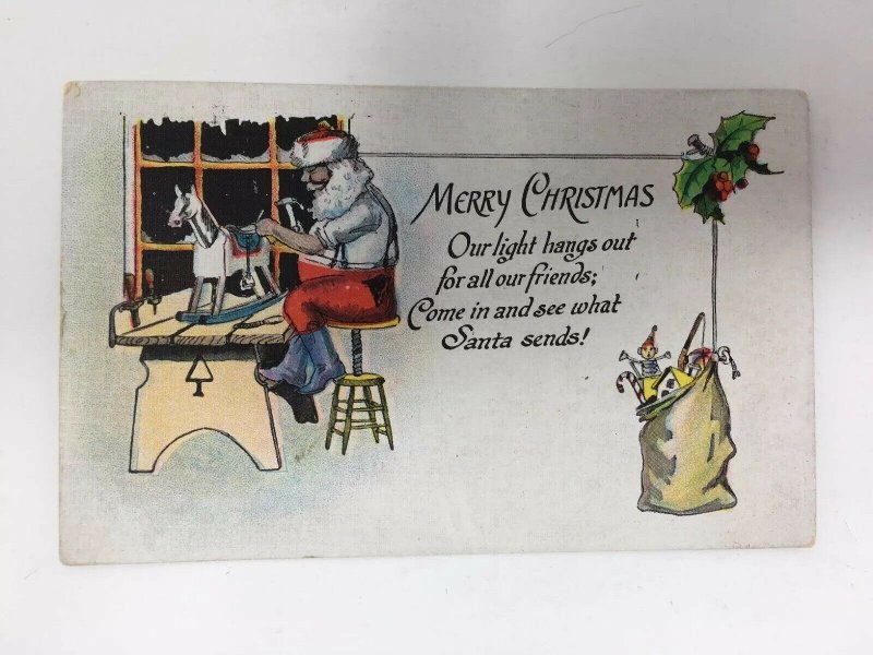 Santa Claus Working in His Workshop Christmas Postcard Xmas