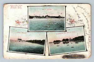 Detroit MI-Michigan Belle Isle, Greetings, River Scenes, Vintage c1910 Postcard