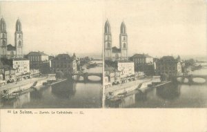 Postcard Stereographic image Switzerland Suisse Zurich Cathedrale