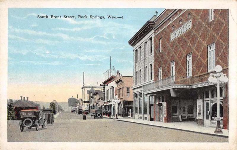 Rock Springs Wyoming South Front Street Scene Antique Postcard K10325