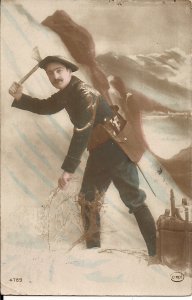 RPPC Tinted 1915 Alps, France, Alpine Climber, Equipment, Army Postmark WWI Era