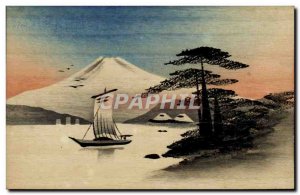 Postcard Old wooden boat Japan Nippon Landscape