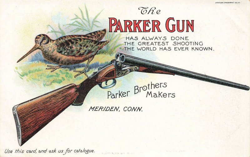 Meriden CT The Parker Gun Arms Rifles RARE Advertising Postcard