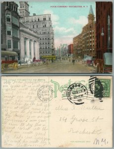 ROCHESTER N.Y. FOUR CORNERS 1909 ANTIQUE POSTCARD w/ CORK CANCEL