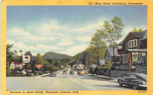 Main Street Cars Gatlinburg Tennessee linen postcard