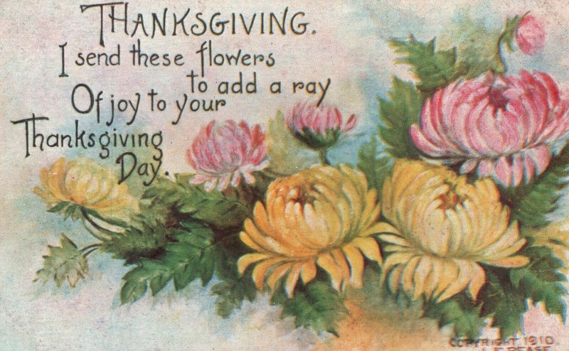 Vintage Postcard 1930's Thanksgiving I send These Flowers To Add A Ray Of Joy 