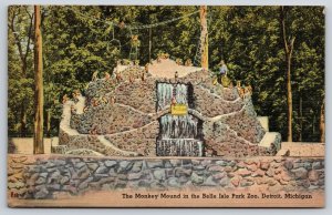 Detroit Michigan~Monkey Mound In Belle Isle Park Zoo~PM 1944 Linen Postcard
