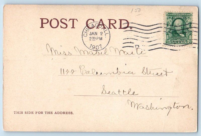 1907 First Methodical Episcopal Church Building Tower Evanston Illinois Postcard