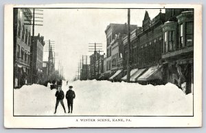 Kane Pennsylvania~Main Street in Winter~Piles of Snow~1912 B&W Postcard
