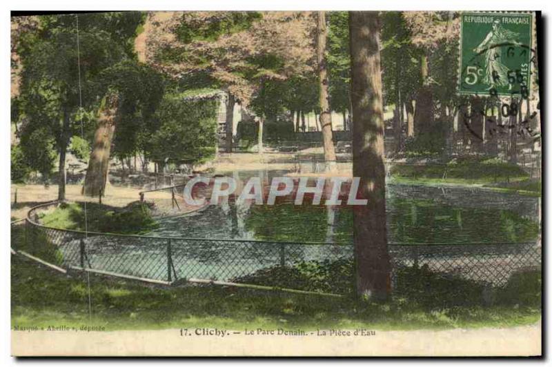 Old Postcard Clichy The Denain Park Square D Water