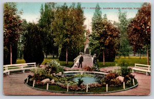 Seattle Washington~Madison Park~Fountain~Gate~Bench~Gentlemen~c1910 Postcard
