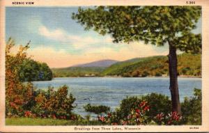 Wisconsin Greetings From Three Lakes 1945 Curteich