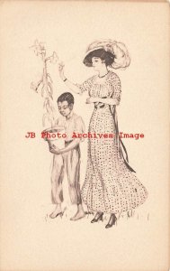 Black Americana, Unknown Pub, Woman Helps Boy Carrying Flower in Pot