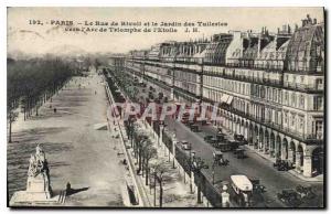Old Postcard Paris on Rue de Rivoli and the Tuileries Garden to the Arc de Tr...