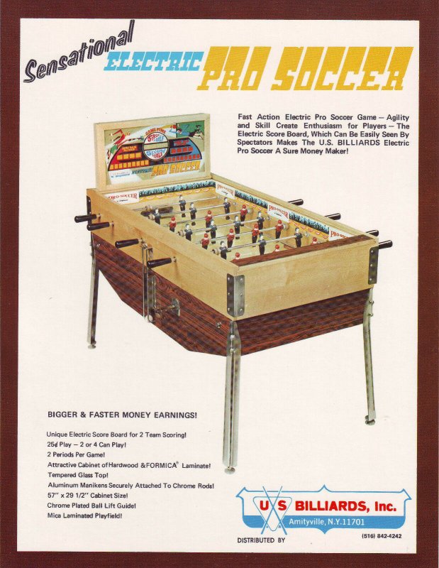 US BILLIARDS ELECTRIC PRO SOCCER FOOSBALL ORIGINAL NOS ARCADE GAME SALES FLYER 