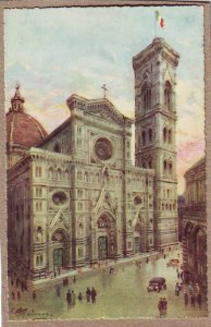 P1331 nice vintage art postcard signed unused cathedral & belltower italy