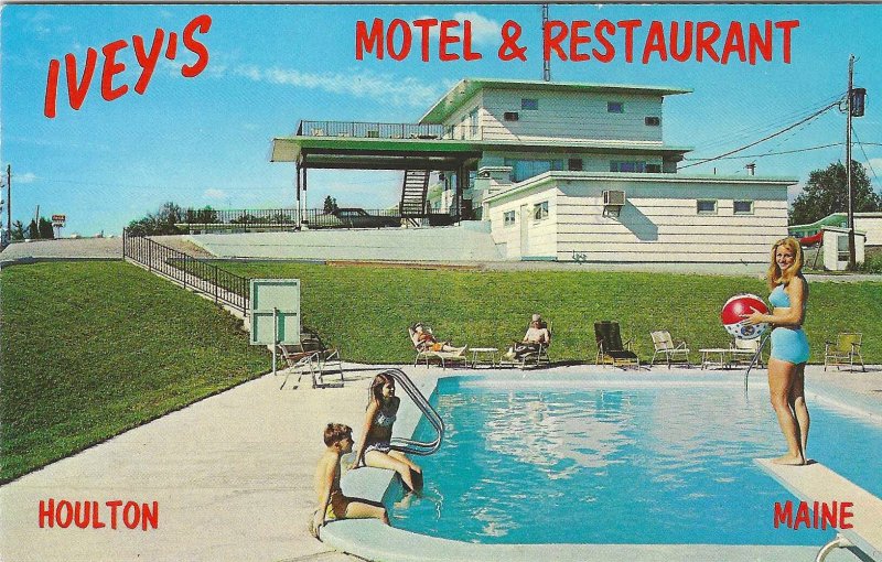 1960's Ivey's Motel & Restaurant, Houlton, Maine Chrome Postcard