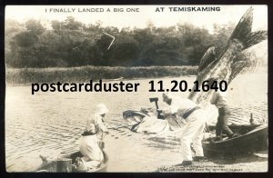 h3994 - TEMISKAMING Quebec 1926 Exaggeration Boat Fishing. Real Photo Postcard