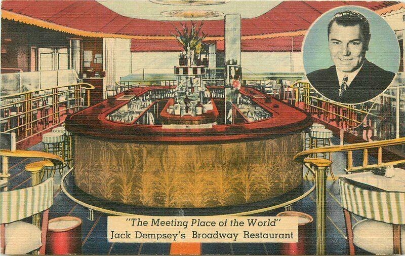 1940s Jack Dempsey's Broadway Restaurant interior Postcard New York 2630
