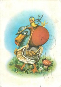 Postcard Greetings duck bird mushroom Easter egg