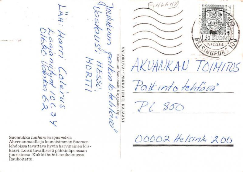 Suomukka Latharear squamaria, Flower Finland, Suomi Postal Used Unknown 