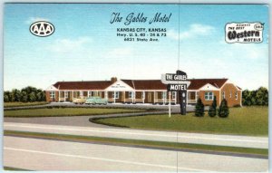 KANSAS CITY, KS   Roadside THE GABLES MOTEL Highway 40 ~ c1950s Linen Postcard