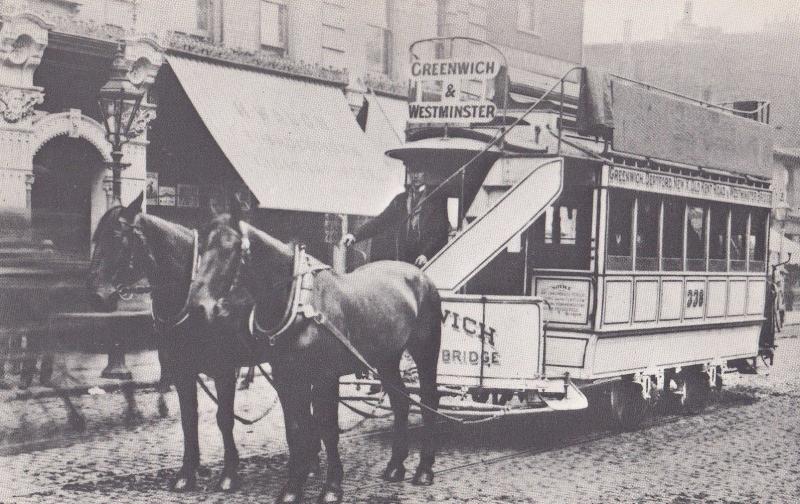 Greenwich & Westminster Bus Horse Driven Tram Postcard