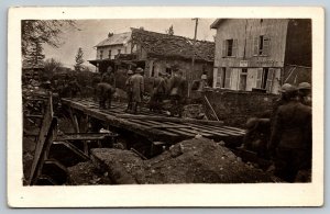 US Army Postcard - WW1 World War 1 - RPPC Real Photo - Rebuilding Bridge