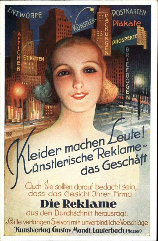 Glamour Art Deco German Beautiful Woman Gustav Mandt Lauterbach Hessen BENDER