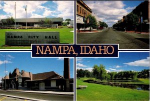 Nampa, ID Idaho  CITY HALL~STREET SCENE~PARK~TRAIN DEPOT MUSEUM  4X6 Postcard