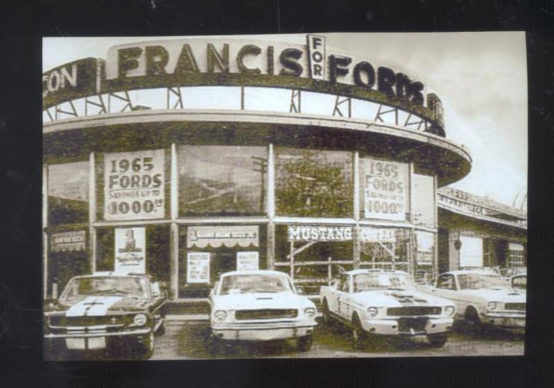 REAL PHOTO FRANCIS FORD CAR DEALER ADVERTISING POSTCARD 1965 MUSTANG CARS