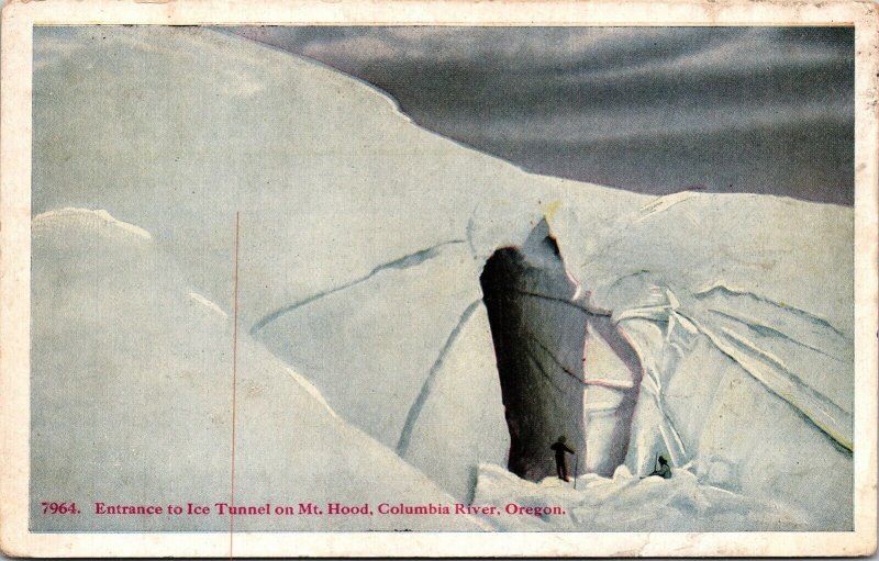 Ice Tunnel Mount Hood Columbia River Winter Snow WOB Cancel Vintage Postcard 