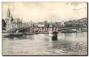 Old Postcard Liege La Passerelle boat barge