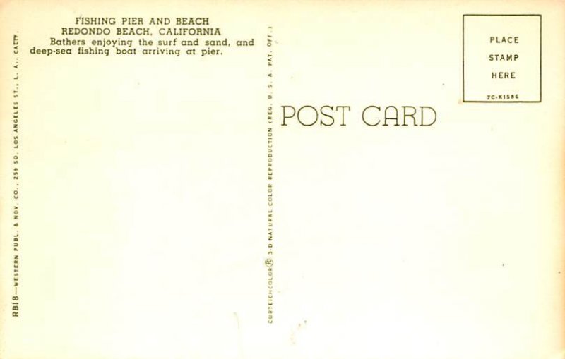 Fishing Pier and Beach Redondo Beach California Postcard