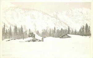 1930s Snowbound Western Mountains Shell Gas Station RPPC Photo Postcard 5365