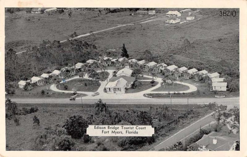 Fort Myers Florida Edison Bridge Tourist Court Aerial View Postcard J73097