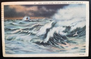 Vintage Postcard 1936 Surf Storm, Atlantic Ocean, Atlantic City, New Jersey