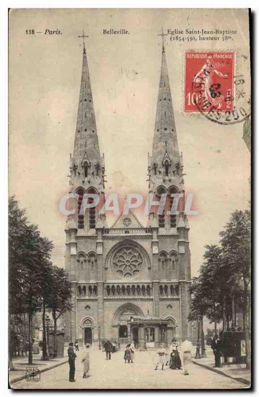 Postcard Old Paris Belleville St. John the Baptist Church