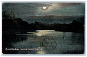 1908 Moonlight Lake Manawa Council Bluffs Iowa Long Beach Craig Vintage Postcard