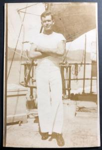Mint USA Real Photo Postcard RPPC Early US Navy Marine Sailor On Board