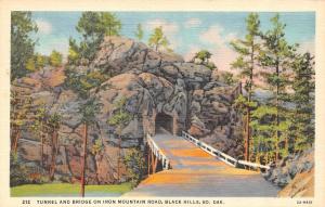 BLACK HILLS, SD South Dakota IRON MOUNTAIN ROAD~Tunnel & Bridge c1940's Postcard