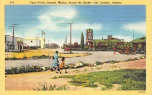 SONORA, Mexico  AGUA PRIETA Street Scene~Woman & Child  ca1940's Linen Postcard