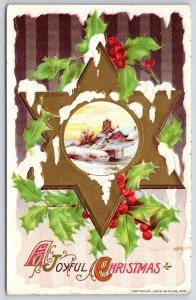 Joyful Christmas Landscape Star Winter Home Green Leaves Greetings Wish Postcard