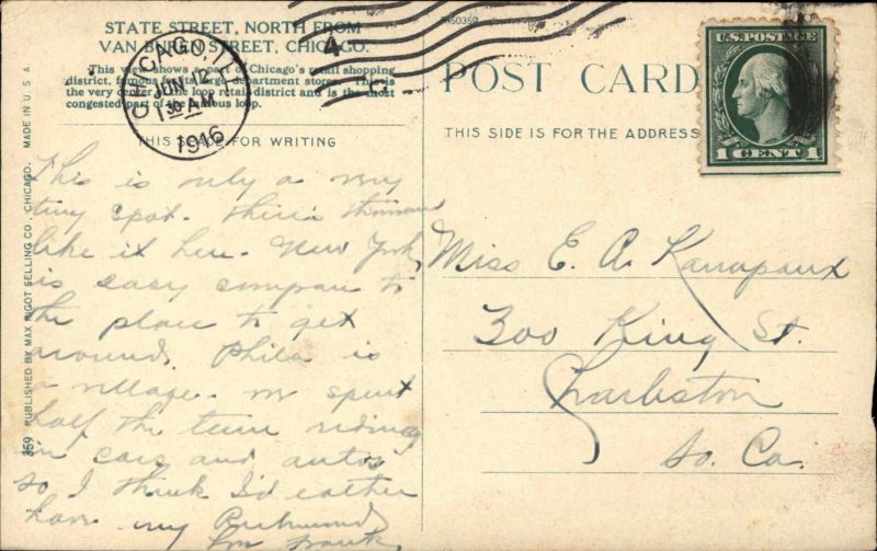 Chicago Illinois IL State Street Trolley c1900s-20s Postcard